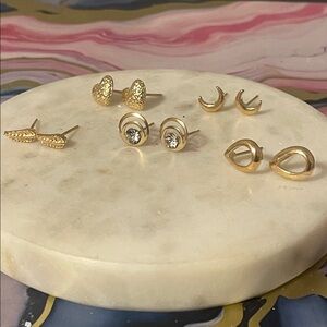 Gold Stud Earring Set for Women - 6 Pairs